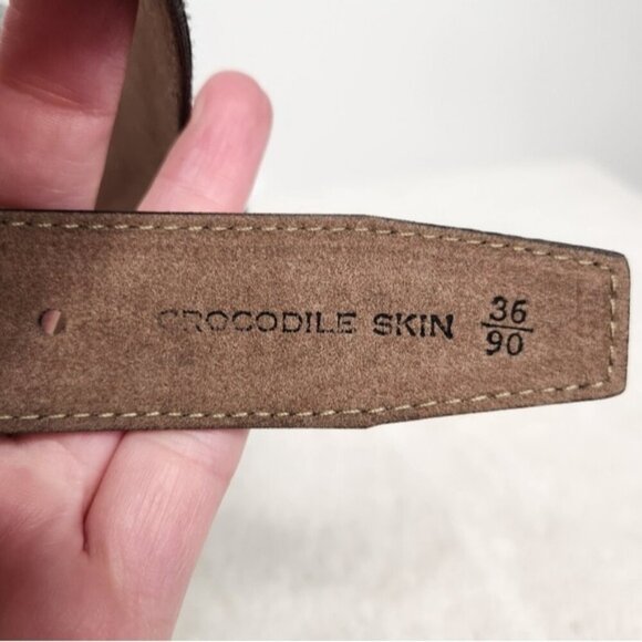Vintage Mario Valentino Black Crocodile Skin Gold Logo Buckle Belt Size 36/90 main image 8